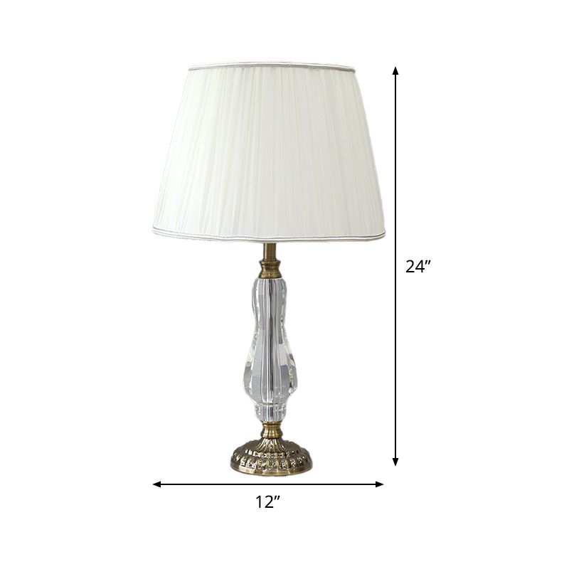 Tapered Drum Crystal Table Light Contemporary Fabric 1 Bulb Small Desk Lamp in White