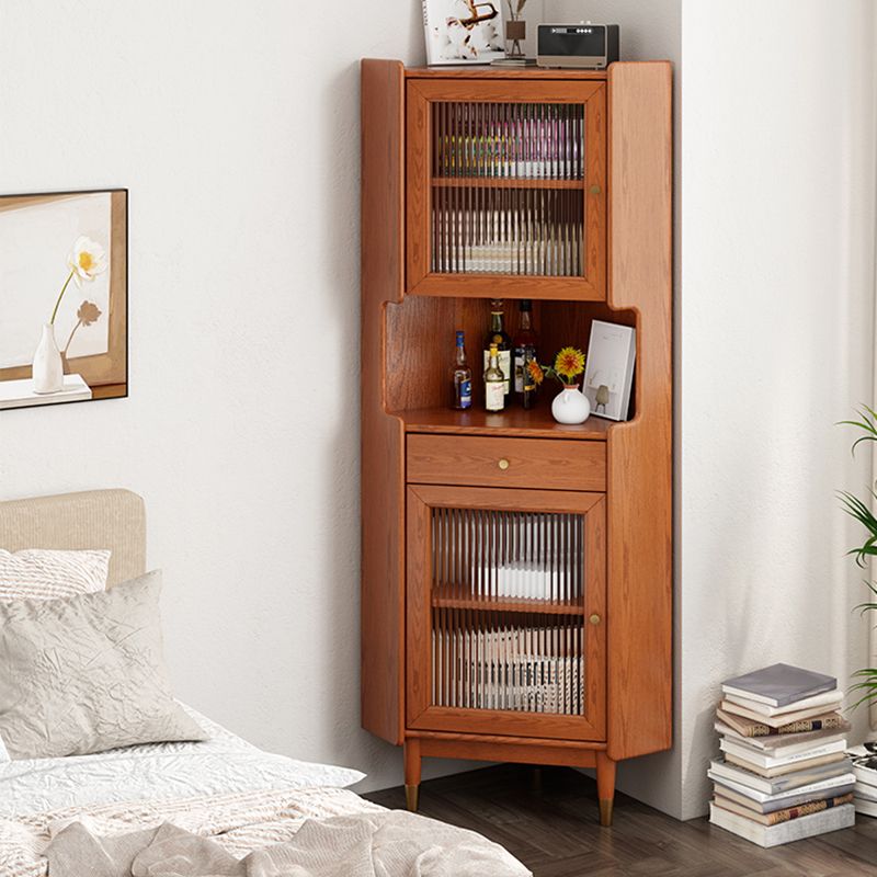 Design Wooden Storage Cabinet with 2 Glass Doors and Storage Shelf Modern