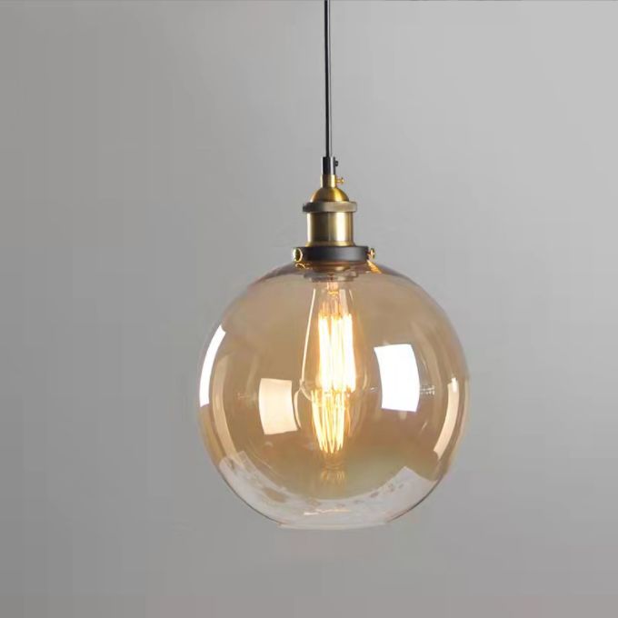 1-Light Geometric Pendant Lights Industrial Hanging Light with Glass Shade