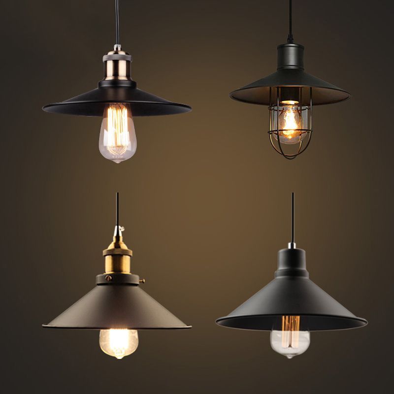 Iron Barn Shaped Pendulum Light Industrial 1 Bulb Dining Room Pendant Light Fixture with Vented Socket