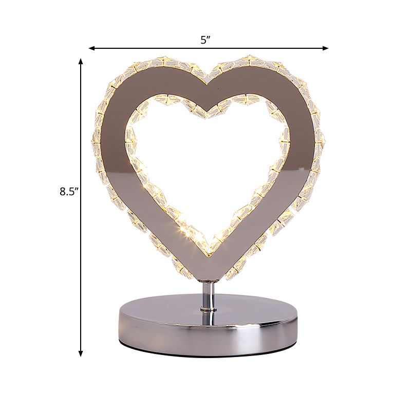 Loving Heart Crystal Block Desk Light Contemporary Chrome Nightstand Lighting for Bedside