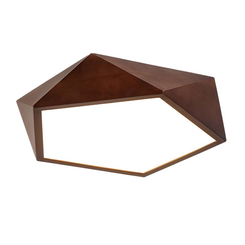 Modern LED Wood Flush Mount Geometric Shape Ceiling Lamp with Acrylic Shade for Bedroom