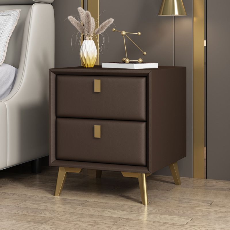 Faux Leather Accent Table Nightstand 2-drawer Night Table for Bedroom