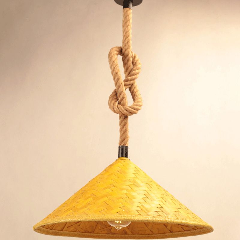 1 Light Pendant Ceiling Lights Rustic Straw Hat Rope Rattan Pendant Light Kit for Farmhouse