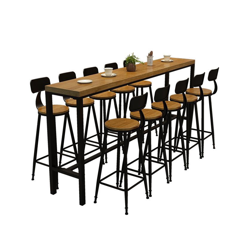 Pine Wood Bar Dining Table Industrial Rectangle Bar Table with Trestle for Cafe Balcony