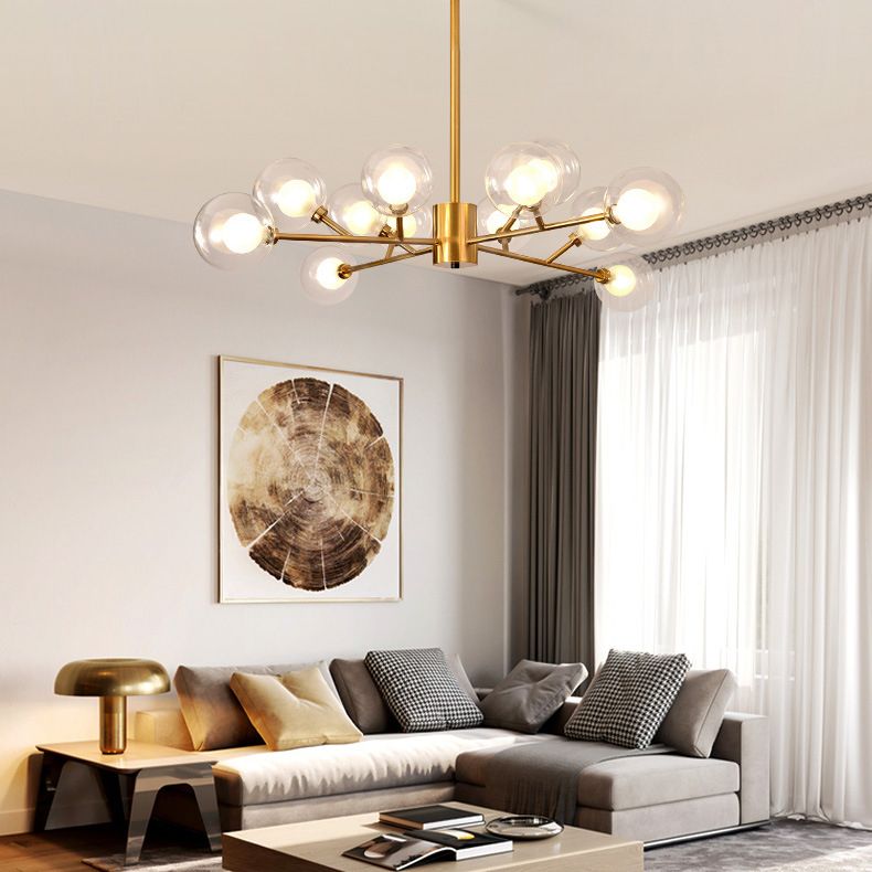 Transparent Glass Orb Branch-shaped Chandelier Contemporary Simplicity Style Lighting Fixture in Electroplated Gold