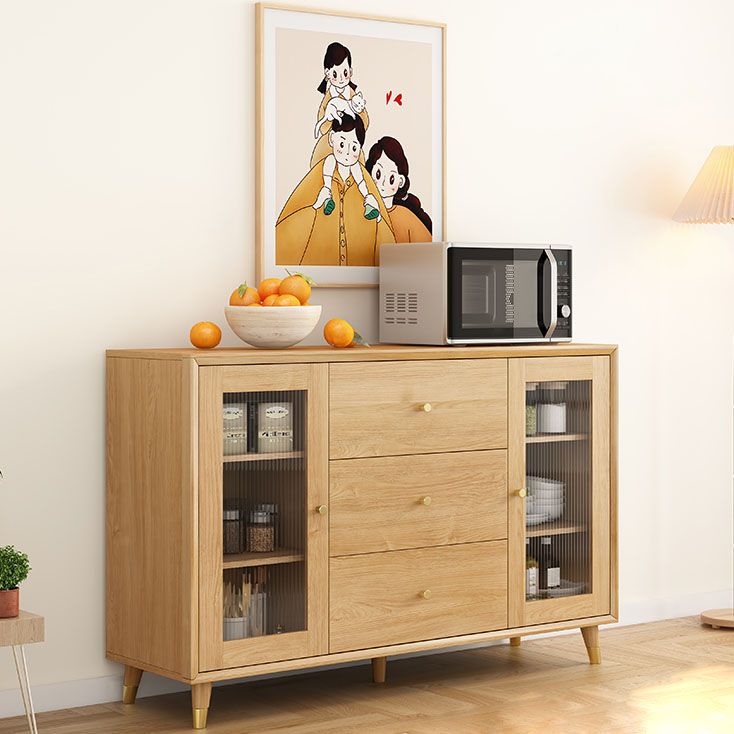 Natural Color Contemporary Sideboard Solid Wood Sideboard with Door and Drawer