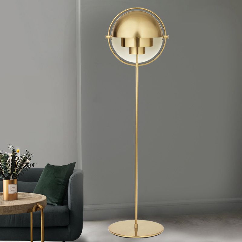 Domed Floor Standing Light Mid Century Metallic Single Light Black/Gold Finish Adjustable Floor Lamp