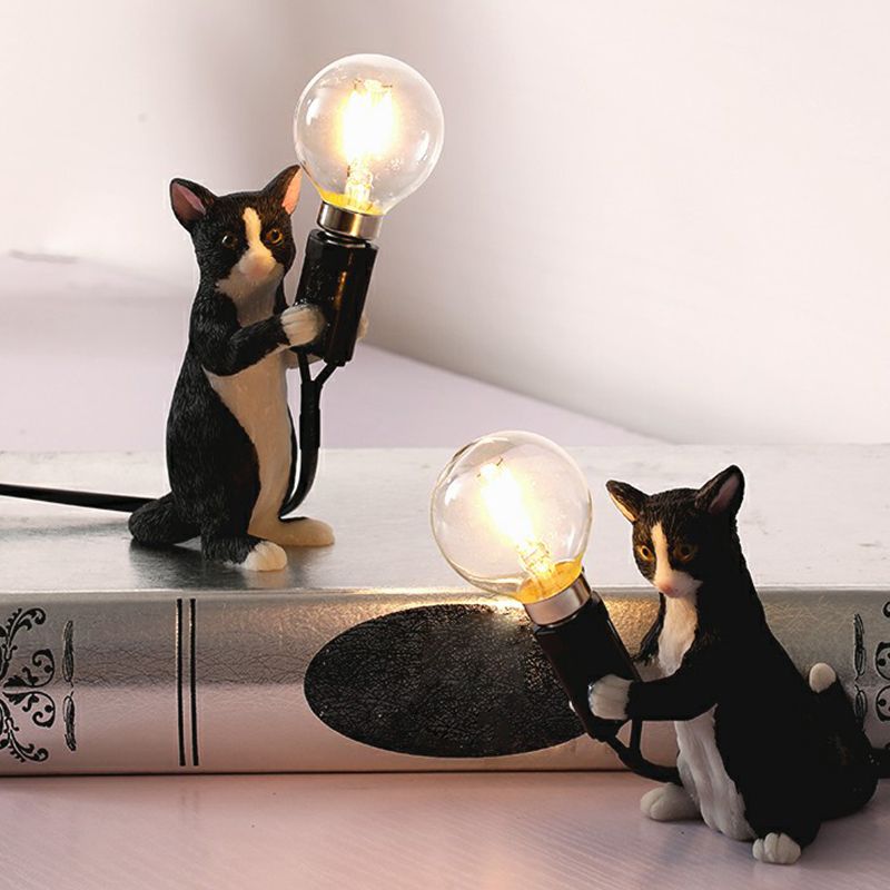 Kitten Night Table Light Decorative Resin 1 Bulb Childrens Bedroom Nightstand Lamp