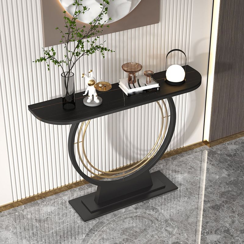 Glam Pedestal Slate Half Moon Scratch Resistant Console Table