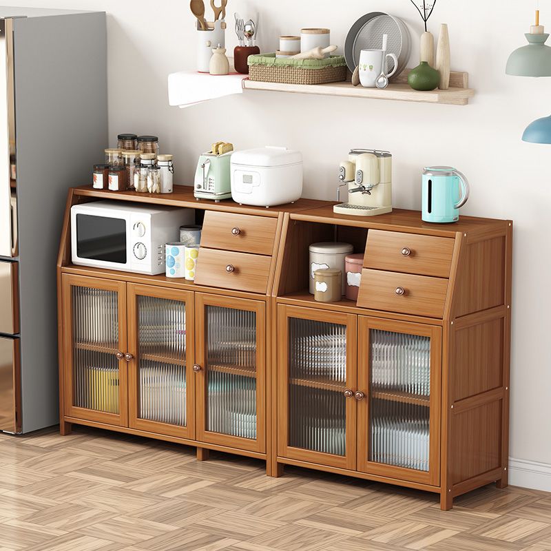 Brown Bamboo Dining Server Contemporary Sideboard Cabinet for Kitchen