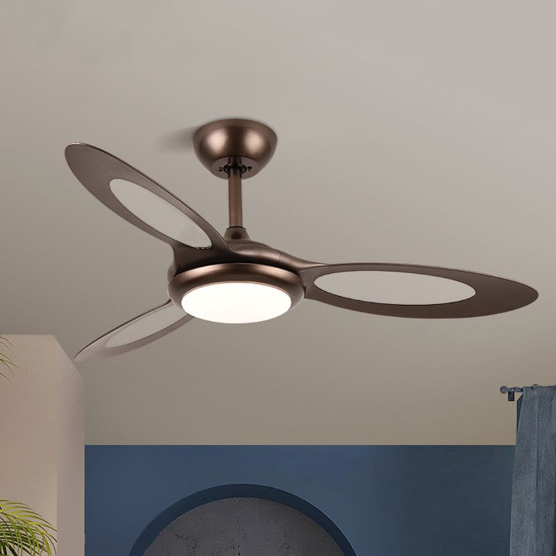 4-Blade Round Acrylic Hanging Fan Light Retro Style 44" Wide LED Restaurant Semi Flush Lamp in Black/White/Coffee