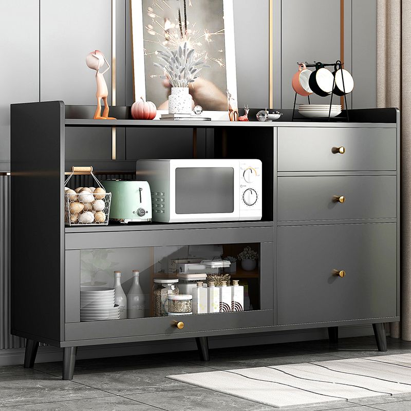 Modern Style Dining Server Engineered Wood Open Storage Included Server with 3 Drawers