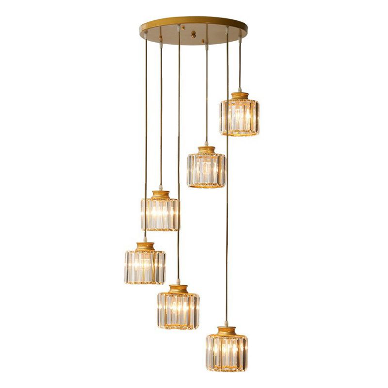 Prendant Cylindrique Postmoderne Prismatique Escalier en cristal Multi Light Chandelier