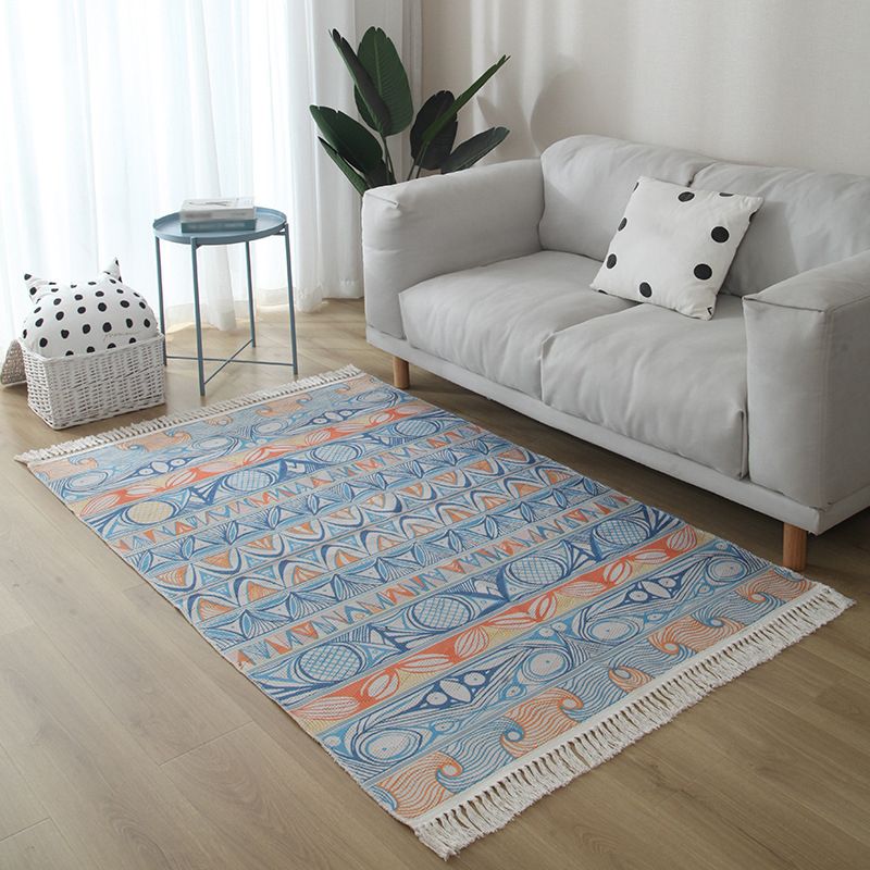 Stylish Ameicana Pattern Rug Bohemian Cotton Blend Area Rug Fringe Carpet for Bedroom