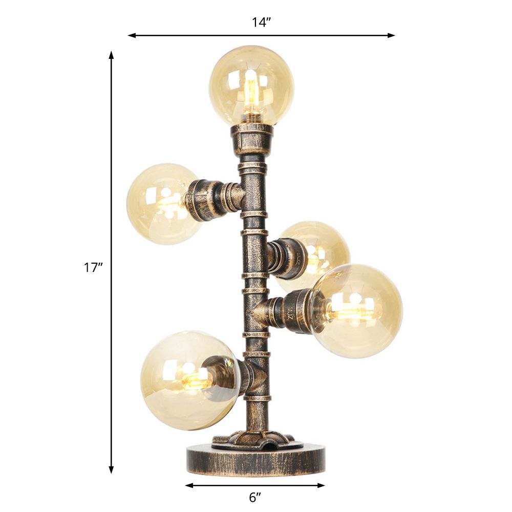 5 Lights Table Light with Round/Tube Shade Clear/Amber Glass Industrial Study Room Task Lighting with Base