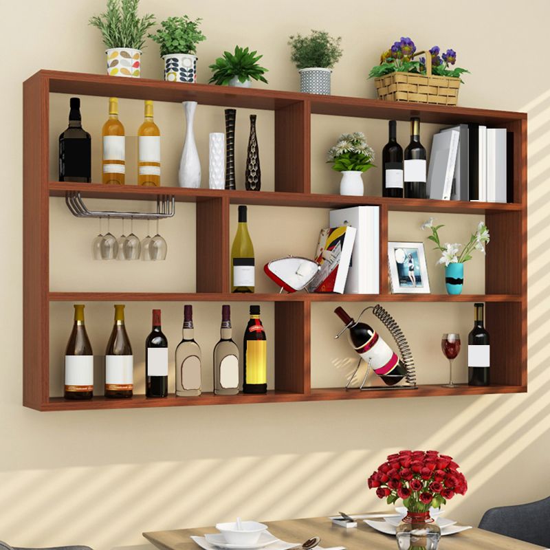 Manufactured Wood Wine Bottle Holder Modern Style Wall Mounted with Shelf