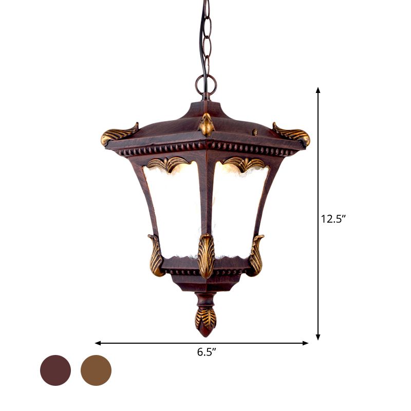 1 bol ophanging lichte lodge patio hangende lampkit met lantaarn heldere rimpel glazen schaduw in brons/roest