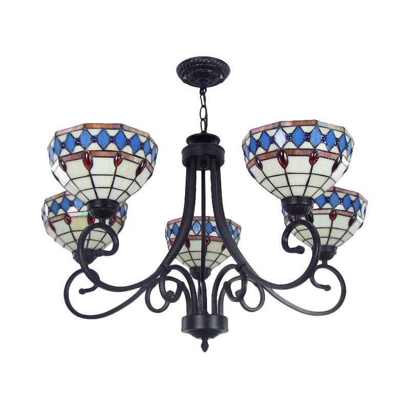 Cámaras de lámpara de tazón de vidrio colorido con cadena colgante 5 luces Barroque Coste de luz en 
Beige