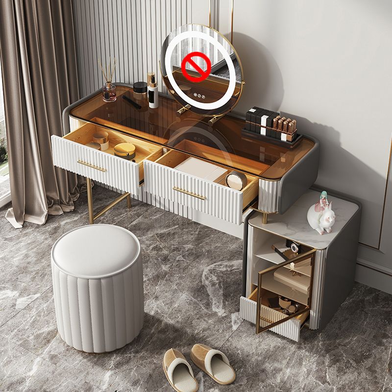 Make-up Vanity Set, Table With Glass Top & Soft Close Drawers