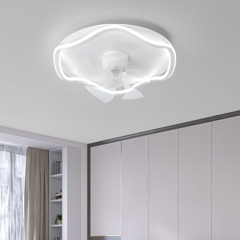 Nordic Style LED Ceiling Fan Wave Fan Lighting in White for Bedroom