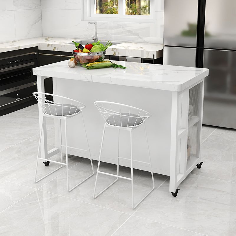 Marble Prep Table with Storage Rectangle Island Table for Kitchen Room