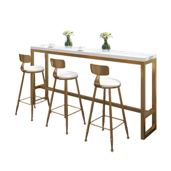 Glam Rectangle Bar Table Solid Wood Fixed Bar Dining Table with Footrest