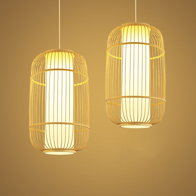 Illuminazione sospensione per birdcage di bambù minimalista di bambù 1 testa a sospensione Luce a soffitto in legno