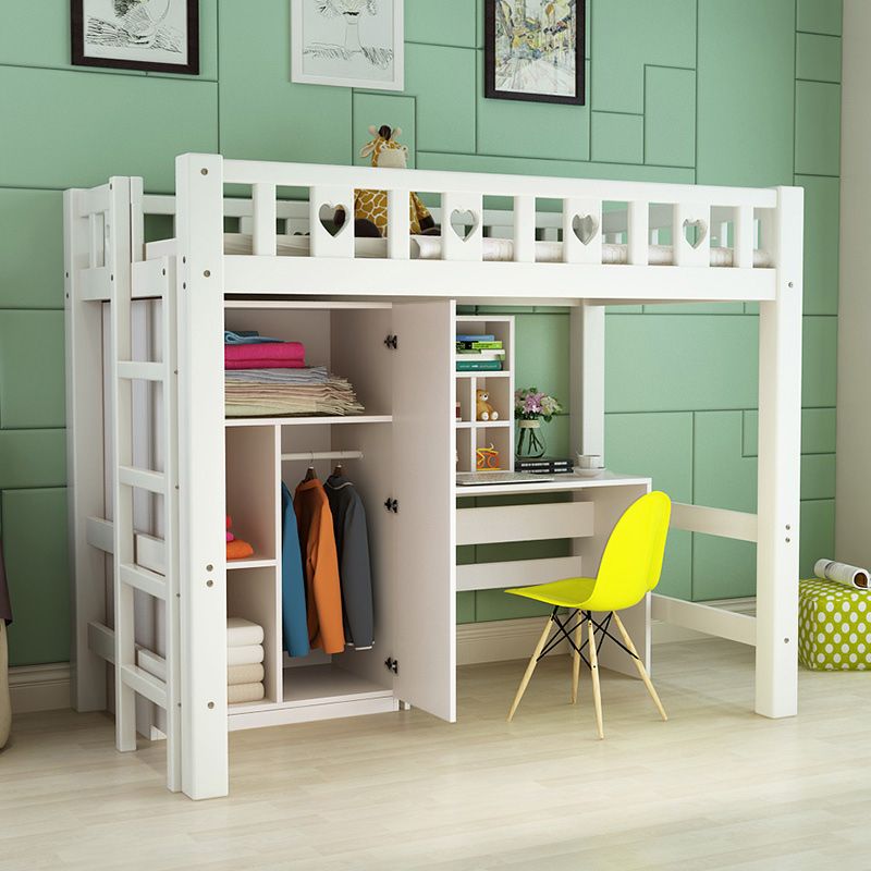 White Loft Bed Scandinavian Solid Wood High Loft Open-Frame Kids Bed