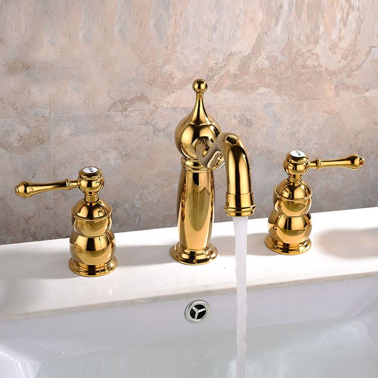 Glam Widespread Sink Faucet Lever Handles 3 Holes Solid Brass Faucet