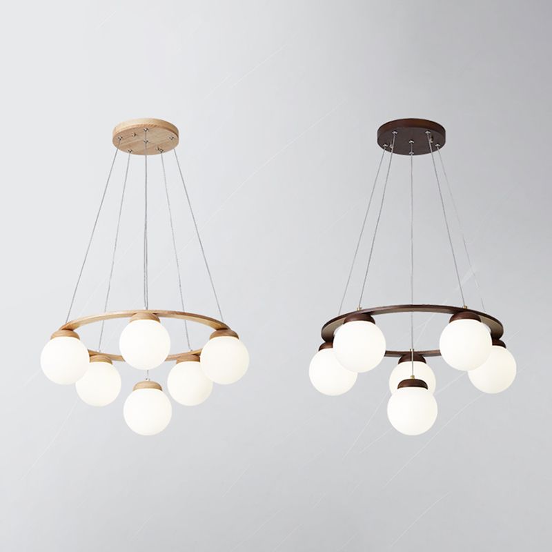 Circle Chandelier Lighting Fixture Simple Wooden Hanging Ceiling Light for Living Room