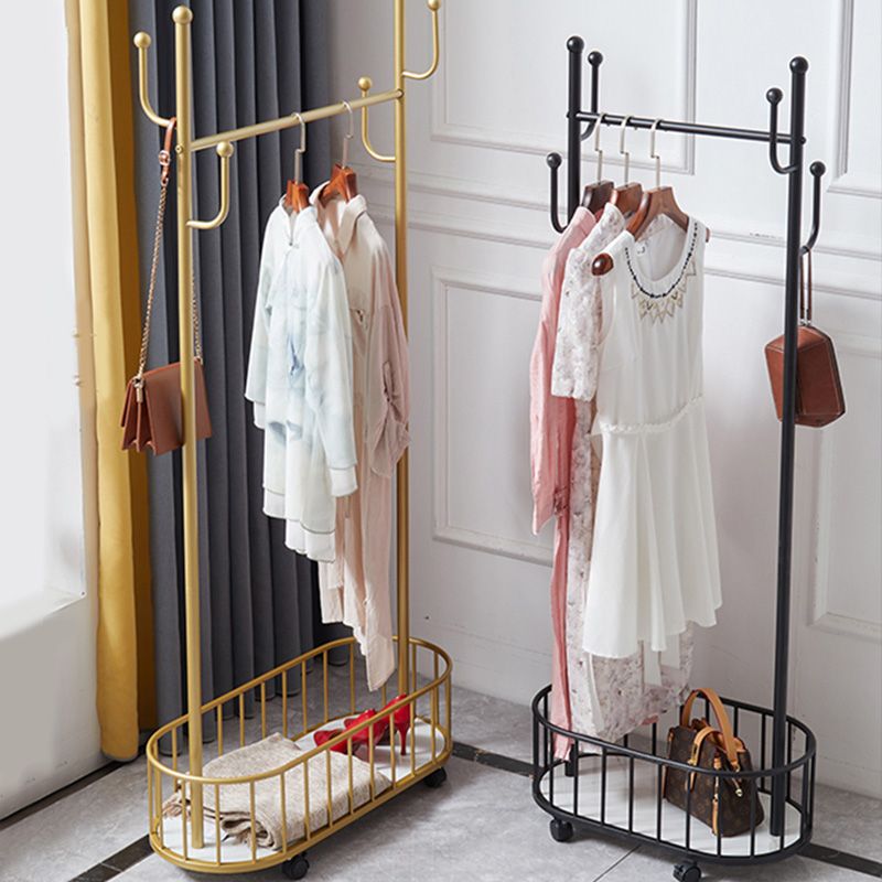 Gorgeous Metal Coat Rack Basket Storage Clothes Hanger with Castors