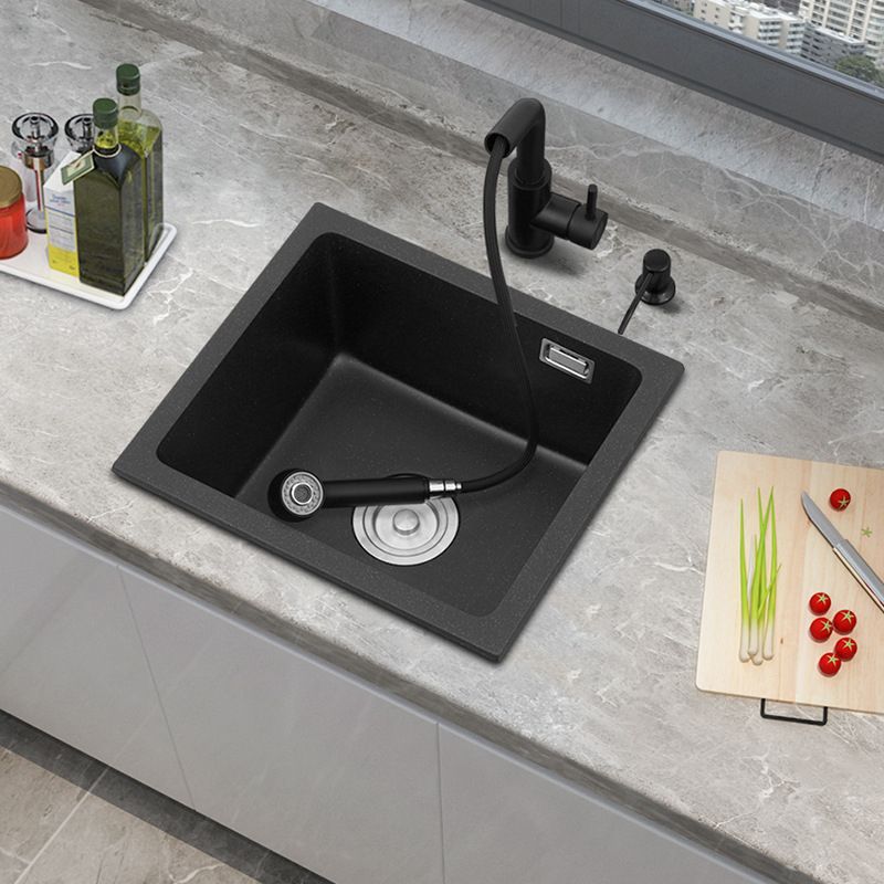 Black Quartz Sink Drop-In Kitchen Sink with with Drain Assembly