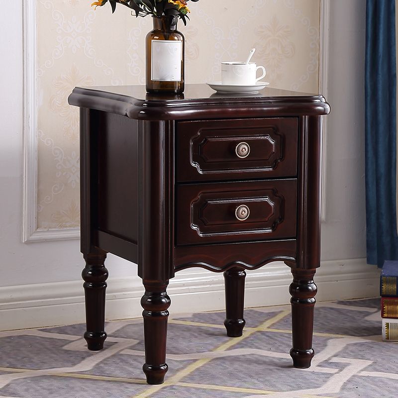 Traditional Night Table Drawer Storage Rubber Wood Nightstand with Legs