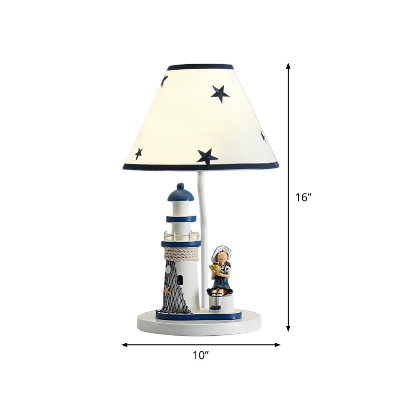 Kids Cartoon Girl/Boy Table Light Resin 1 Head Children Room Shaded Task Lighting in Dark Blue