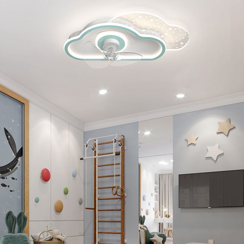 Trendy Minimalist Circular Ceiling Fan Light Acrylic Kids Bedroom LED Semi Flush Light