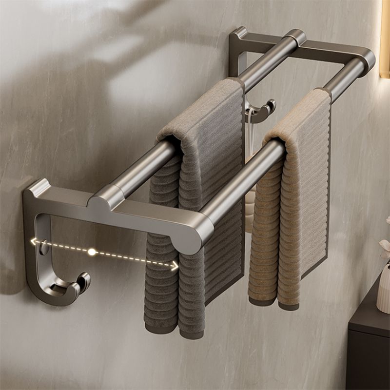 Contemporary Bath Hardware Set in Stainless Aluminum Matte Gray Robe Hooks/Towel Bar