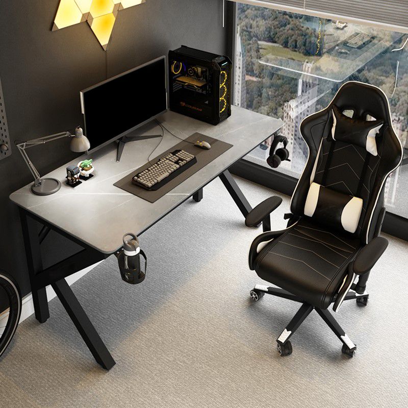 Cable Management Rectangle Stone Gaming Desk Industrial Writing Desk