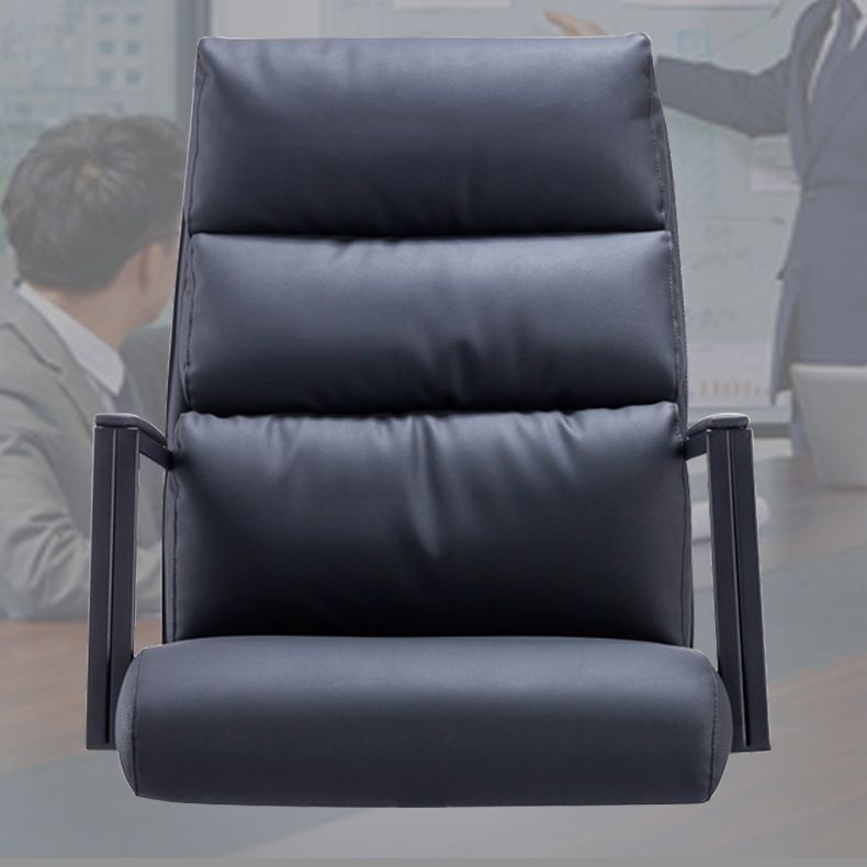 Modern No Wheels Desk Chair Faux Leather Black High Back Chair