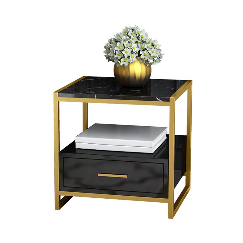 Glam Bed Nightstand Open Storage Accent Table Nightstand with Drawer