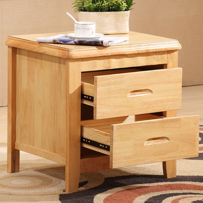 Traditional Lower Shelf Nightstand Solid Wooden Bedside Cabinet with Drawers for Bedroom