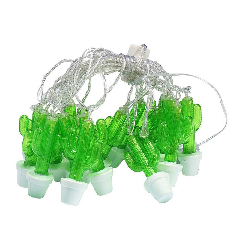 Green Cactus LED Fairy Light Modern 9.8 Ft 20 Bulbs Plastic USB/Battery String Lighting for Living Room