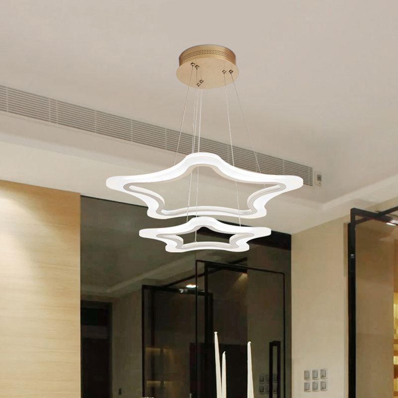 Acrylic Star Pendant Light Modern LED 2-Light Ceiling Chandelier in Warm/White Light, 16"/23.5"/31.5" Wide