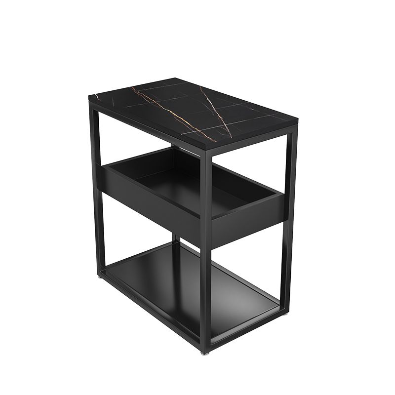 Metal Nightstand Contemporary Glass Top Night Table with  Shelves