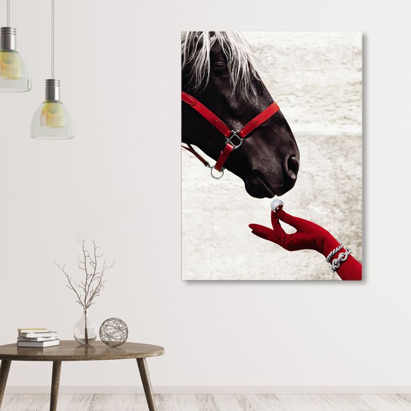 Textured Brown Wrapped Canvas Modern Horse Pattern Painting, Multiple Sizes Options