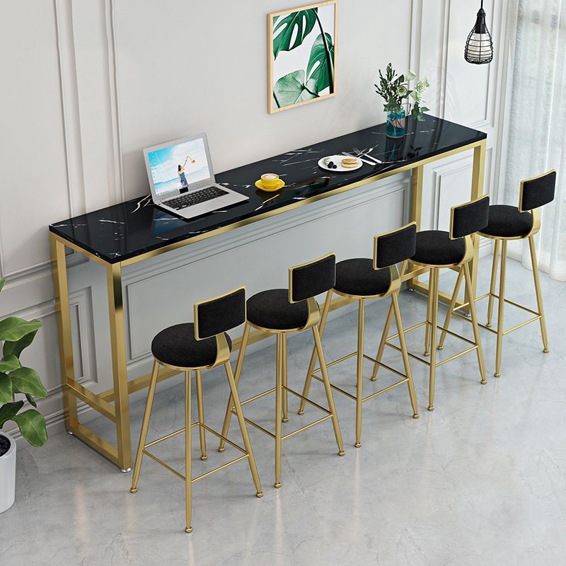 Contemporary Bar Dining Table Rectangle Bar Table with Trestle Base in Gold