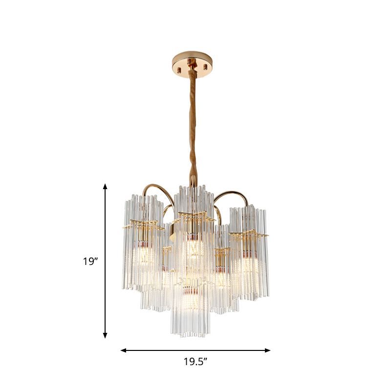 Tiered Cylinder Crystal Chandelier Light Modern 6 Heads Dining Room Ceiling Pendant in Gold