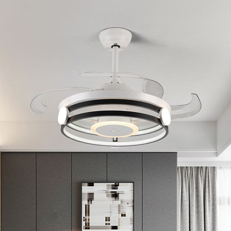 Acrylic Round Ceiling Fan Light Fixture Simple 42" Wide LED Semi Flush in Black with 3 Blades