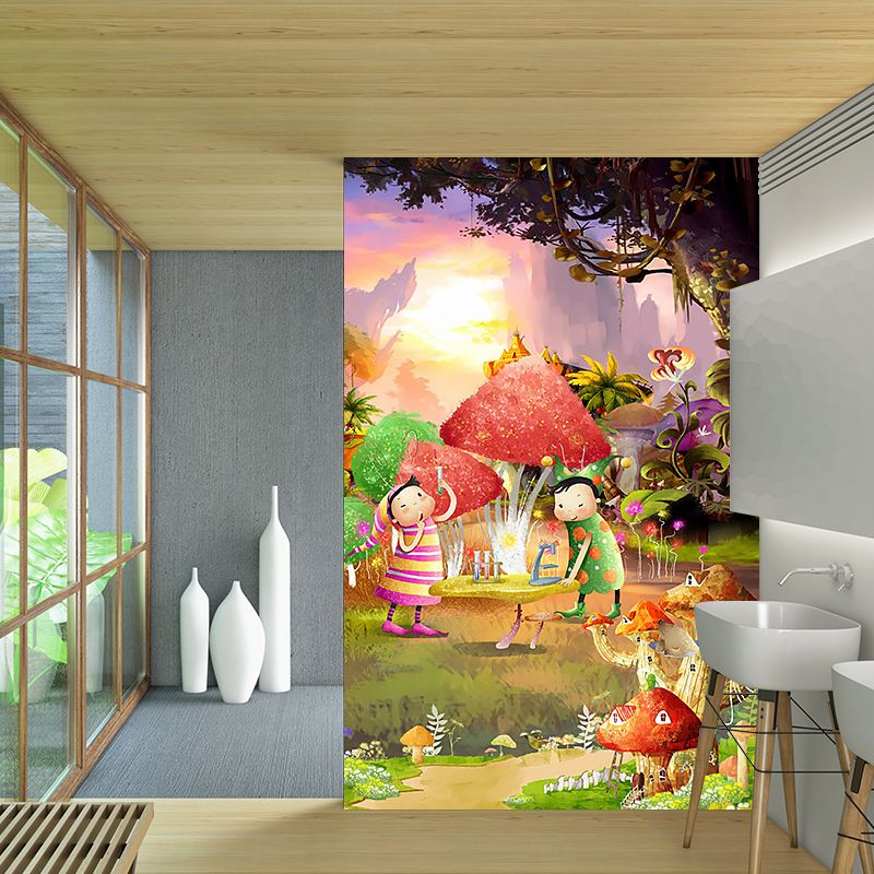 Fantasy Fairy Tale Mural Wallpaper for Baby Room Customized Wall Decor in Pink-Yellow-Green