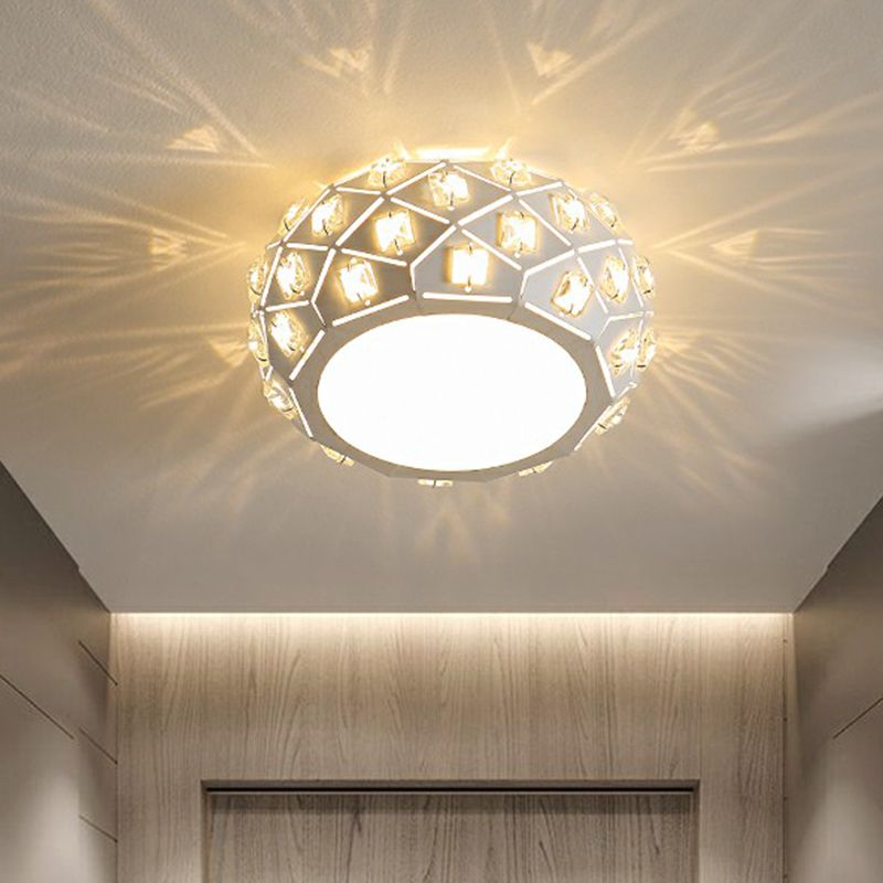 Artistic Drum Shaped Flush Light Crystal Corridor LED Flush Ceiling Light Fixture in White